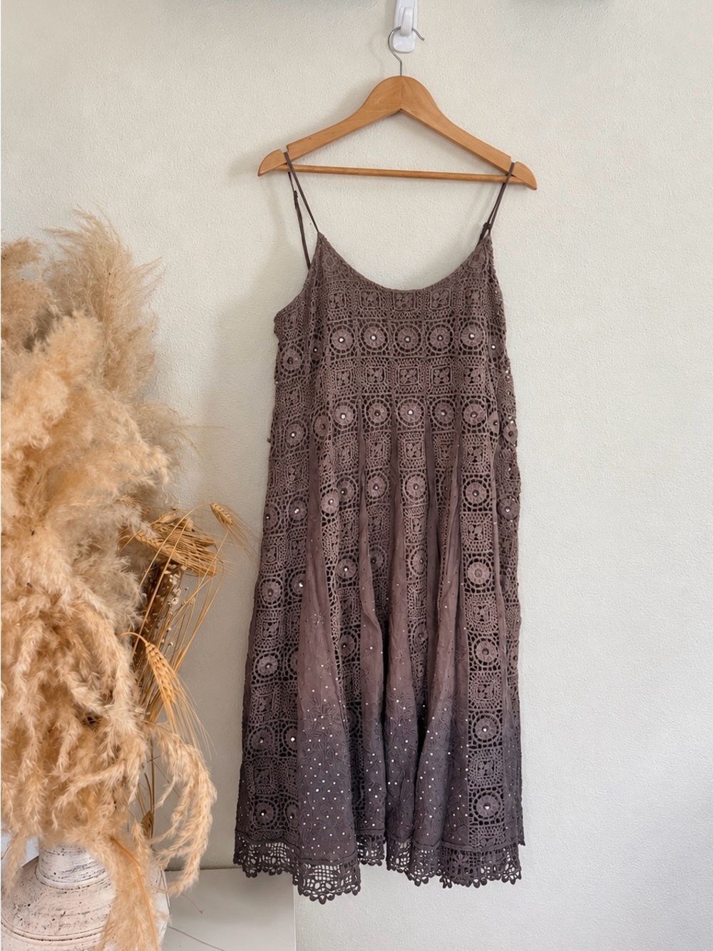 Vintage Archival Free People Purple Tag Crochet Sequin Ombre Dress S